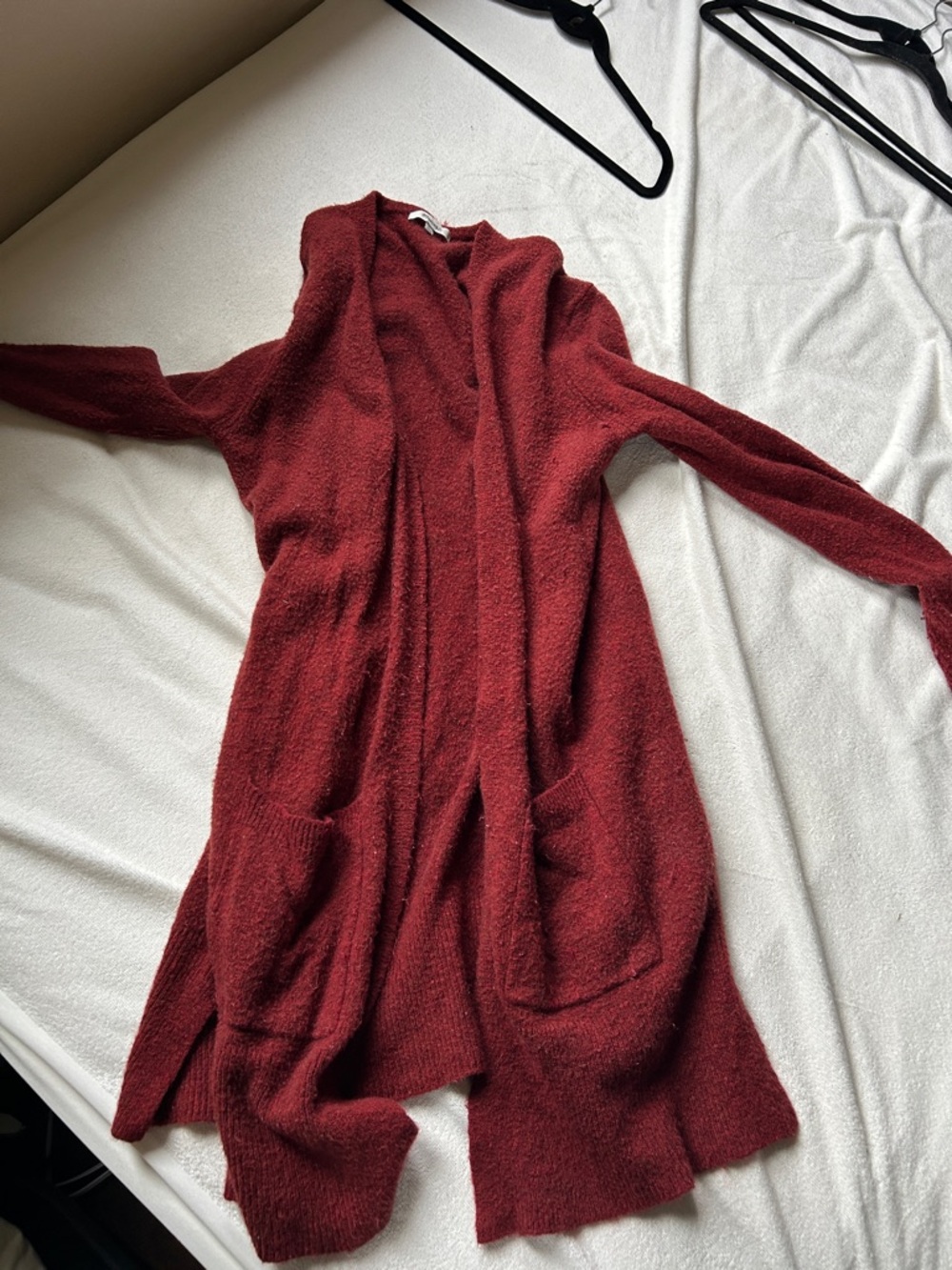 Wool blend Cozy Longline Open-Front Women's Cardigan Sweater - Deep Burgundy